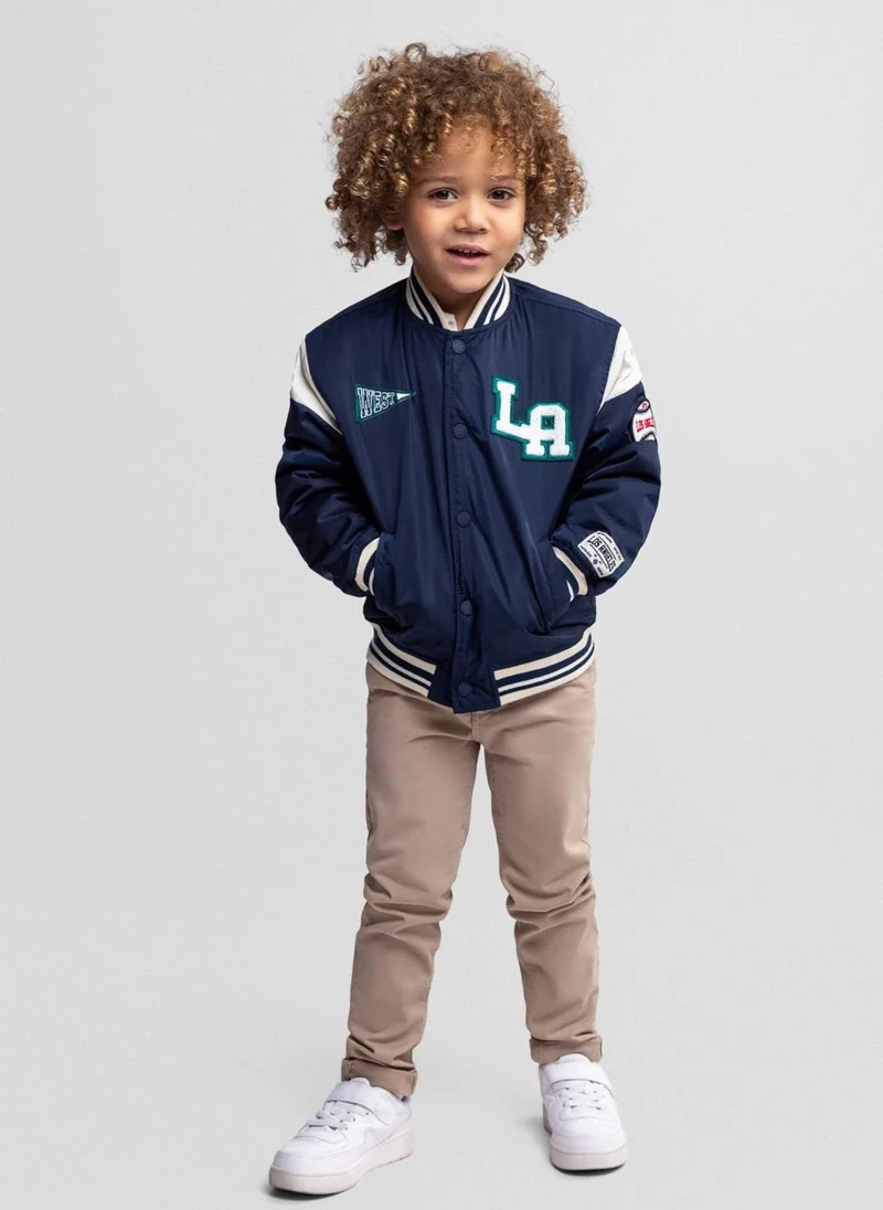 MINOTI Boys navy padded varsity bomber jacket 9m-7y